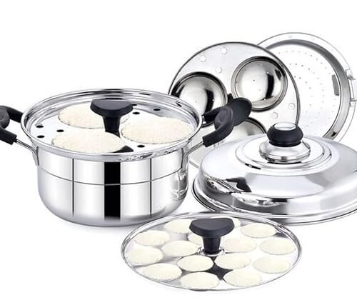 Diamond Stainless Steel Multi Steamer Pot (2 idli plates/6 idlis, 1Mini Idli Plate/And 1 Multi Purpose Steamer/Idiyappam Steamer Plate)(6 Idlis).,1.5 Litre