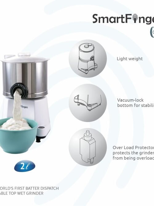 Comfort Plus Table Top Magic Wet Grinder 230V 50hz, 2 Liter, White, 2 Stone With Atta Kneader And Cocunut Scrapper |5 Years Warranty