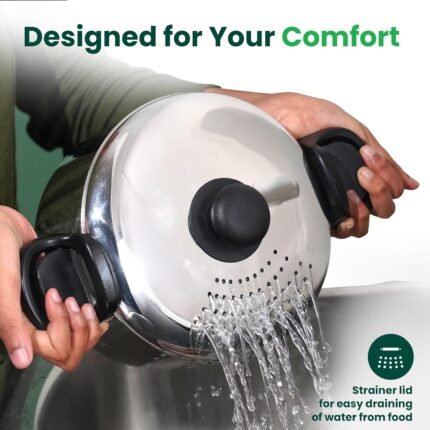 Diamond Stainless Steel Strainer pot / Rice Pot With Strong Lockable Lid Suitable for Noodles,Pasta,Corn,Soya,Vegetables and Rice|3.5 ltrs Capacity|Gas & Induction Compatible |3- Layer Thick Bottom