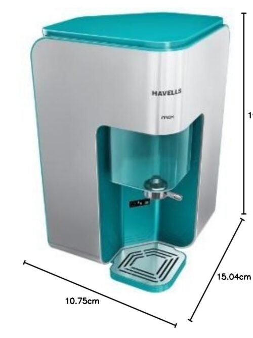 Havells MAX Water Purifier, First corner mounting design (Patented), Copper+Zinc+pH Balance with natural minerals, 7 stage Purification, RO+UV Purification tech., 7 L Transparent tank (White & green)