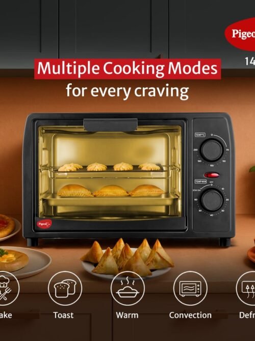 Pigeon Oven Toaster Grill 14 Liters OTG| 900 Watts| Toast, Grill, Bake & Roast | Heat Resistant Tempered Glass| Black