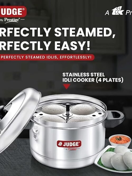 Judge by Prestige Stainless Steel Idli Cooker with 4 Plates, 1 Liters, 25 x 25 x 21 Centimeters, Silver
