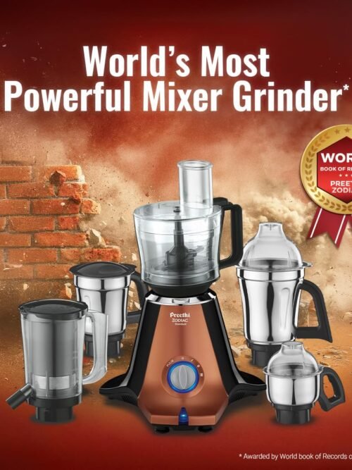 Preethi Zodiac Stardust Mixer Grinder for Kitchen, 5 Jars 750 Watt Mixie (3 Stainless steel Jars +1 Juicer Jar+1 Master Chef Plus Food processor Jar), Black/Copper (MG-265)