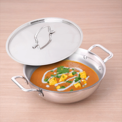 Triware by TheSmartStore.in Triply Stainless Steel Kadai with Lid 2.3 ltrs , 22 cm, Kadai for Cooking, Induction & Gas Stove Compatible| 10 years Repalcement Warranty on the product
