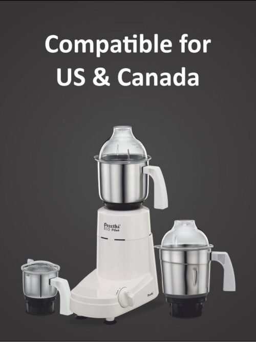 Preethi Eco Plus MG-138 110V, 550 Watt Mixer Grinder With 3 Jars (0.4L, 1L & 1.5L)- Only Use In USA & Canada, White