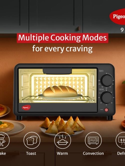 Pigeon Oven Toaster Grill (12381) 9 Liters OTG Without Rotisserie for Oven Toaster and Grill for Grilling and Baking Cakes (Grey) With Bake Tray and Grill Rack + 5 pcs Multipurpose Storage Containers Set