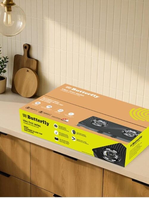 Butterfly Renz 2 Open Burner 3 Star Glass Top Gas Stove | Fan Shield | Leak Proof European Valve | Rust Resistant Frame | Patented Lift Lock | 8Mm Tempered Designer Glass | 2 Years Product Warranty