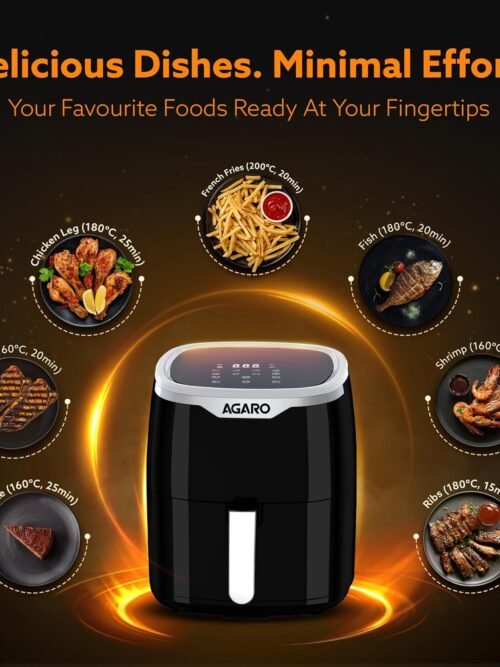 AGARO Galaxy Digital Air Fryer For Home, 4.5L, Electric Air Fryer, Convection Oven, 1400W, 7 Preset Programs & Reheat, 360 Degrees Air Circulation, Digital Touch Display, Bake, Roast, Toast, Black