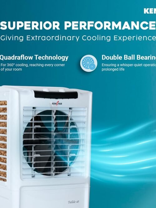 Kenstar TallDe HC 45 L Room/Personal Air Cooler For Home| Honeycomb Pad |High Speed Fan |40 Ft Powerful Air Throw|Inverter compatible |Portable Cooler-Room|1-Yr Product Warranty|White & Black