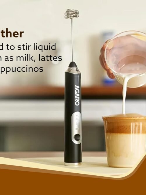 AGARO Royal Milk, 3‑Speed Electric for Coffee with Whisk and, Mixer, Stand‑up Design, for Cream (Whisk Milk), Rechargeable, Stainless Steel