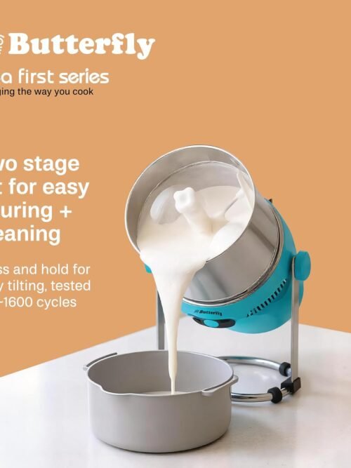Butterfly Orchid Plus 2L Tilting Wet Grinder | Easy to Tilt | Convenient Two Angled Pour | Auto Tilt Cut Off | 200 W Motor - Efficient Grinding | Free Atta Kneader & Coconut Scrapper | 5 Yr Warranty