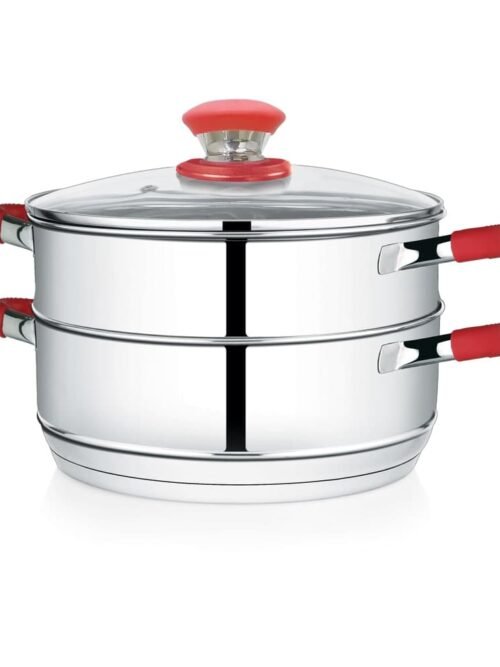 Premier Stainless Steel Induction Bottom 2 Tier Steamer with glass lid